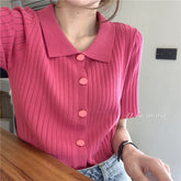 Short Sleeve Thin Knitted Lapel Collar Shirt